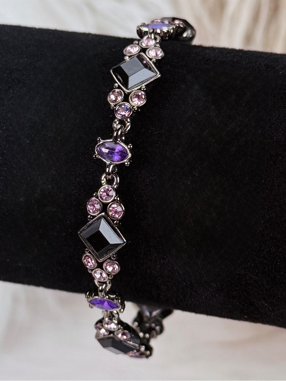 Elegant Black Gunmetal Pink Purple Crystal Bracelet